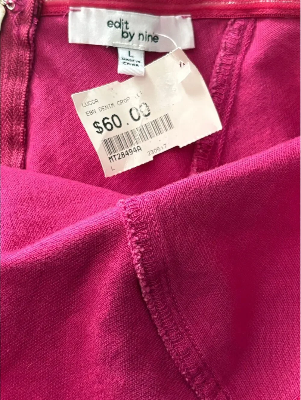 #73 NWT edit by nine pink denim crop top size L - Picture 3 of 3